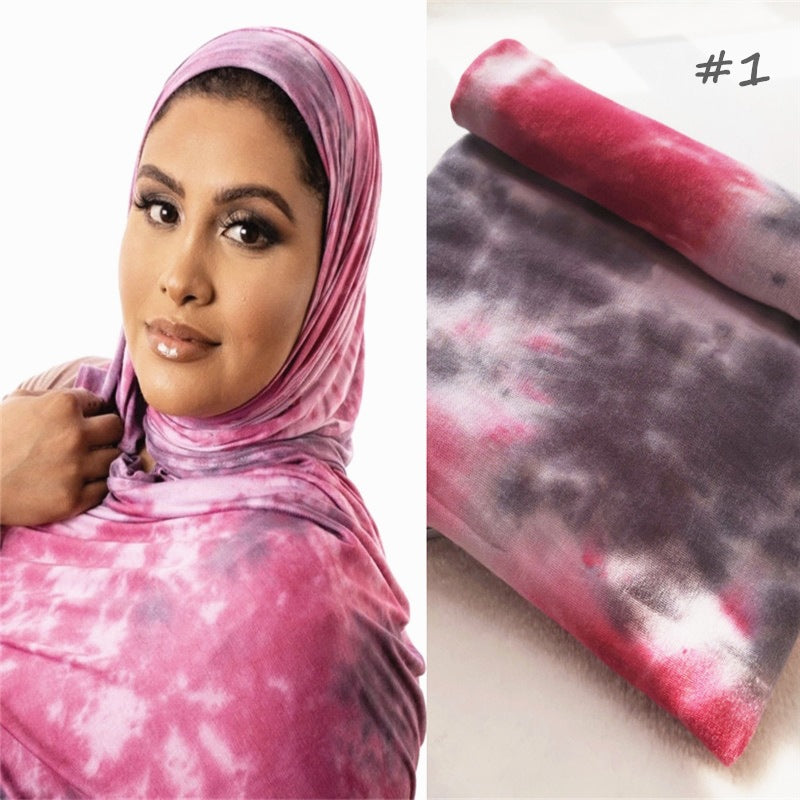 Cotton Modal Tie-dye Cotton Jersey Shawl Scarf Hijab Silver Sam