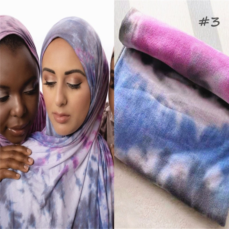 Cotton Modal Tie-dye Cotton Jersey Shawl Scarf Hijab Silver Sam