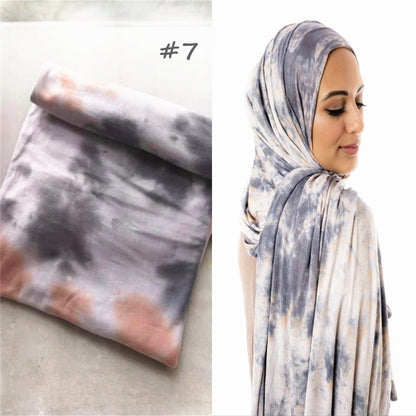 Cotton Modal Tie-dye Cotton Jersey Shawl Scarf Hijab Silver Sam