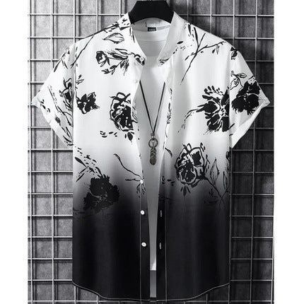 Casual Gradient Print Hawaiian Shirt Silver Sam