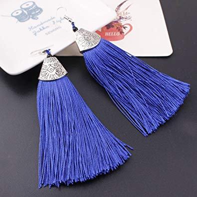 Black Tassel Earrings - drop and dangle thread African Earrings White Baobab