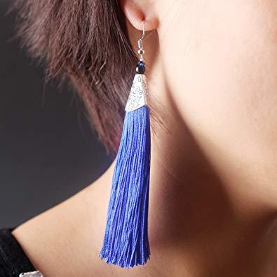 Black Tassel Earrings - drop and dangle thread African Earrings White Baobab